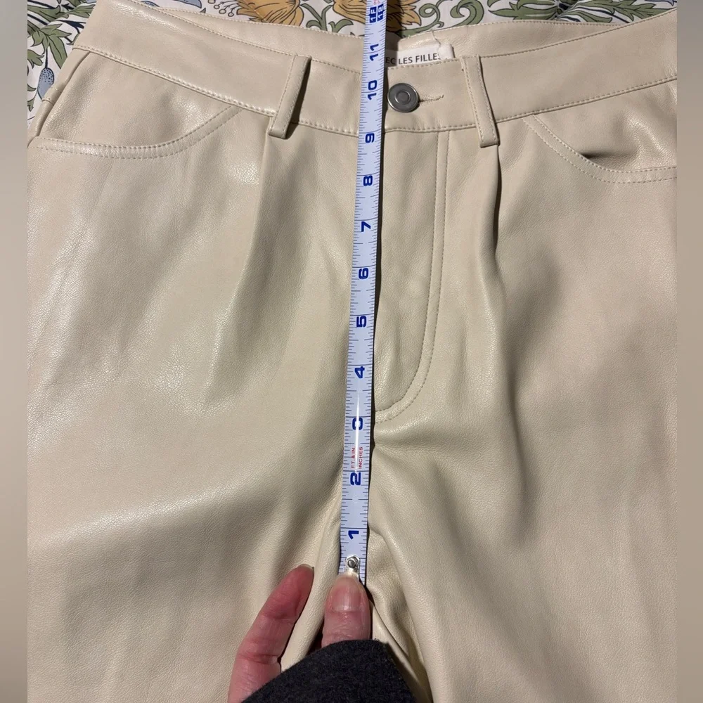 Avec Les Filles Cream Faux Leather Straight Leg Cropped Pants S